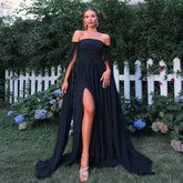Elegant Boat Neck Off The Shoulder Waist Beach Vacation Long Bohemian Large Swing